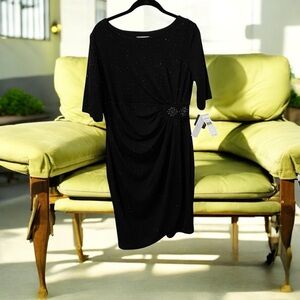 Party/Cocktail Dress Signature by Robbie Bee Size PL Black Sequin NEW w/TAGS